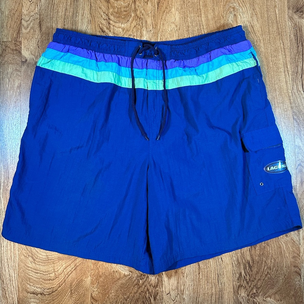 Vintage 90’s Laguna Swim Trunks Size XL Navy Purple Teal Aqua